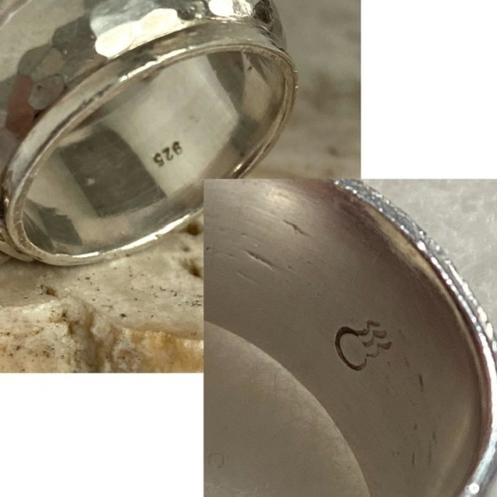Sterling Silver 925 Cats Eye Quartz Hammered 9MM Wide Cigar Band Ring Sz 6.5 - Picture 8 of 16